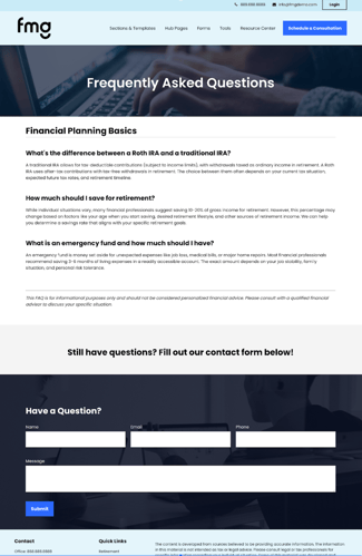 Example of an FAQ page (1)